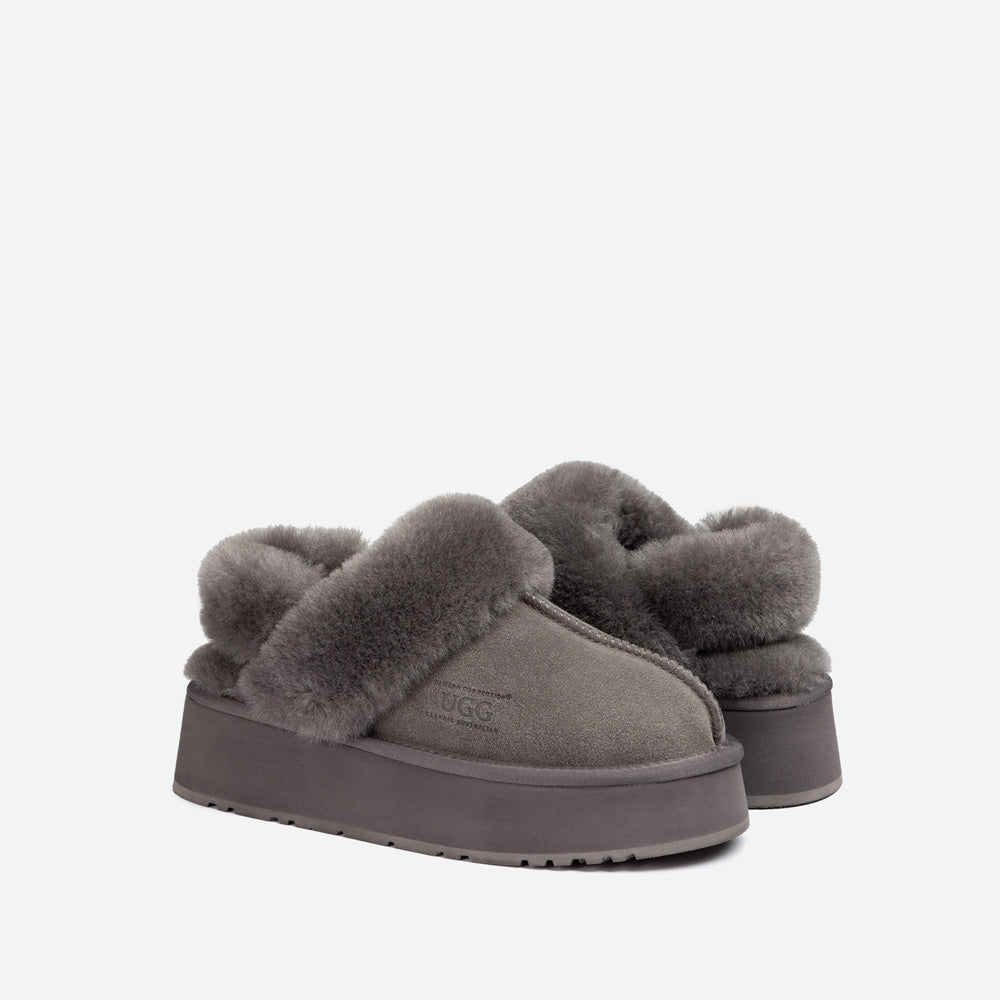 OZWEAR UGG Platform Slipper (Elastic Logo & Wool Strap) 4.5cm (Detachable Feature)(Water Resistant)