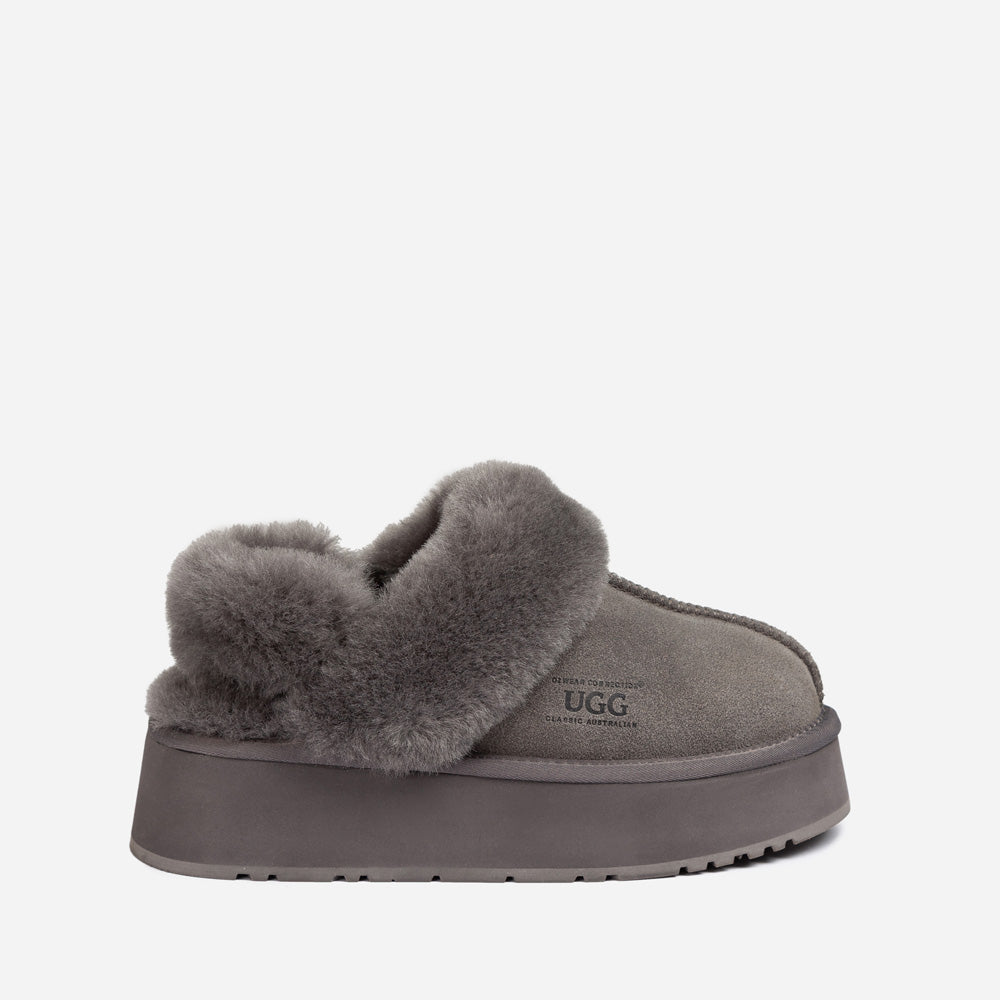 OZWEAR UGG Platform Slipper (Elastic Logo & Wool Strap) 4.5cm (Detachable Feature)(Water Resistant)