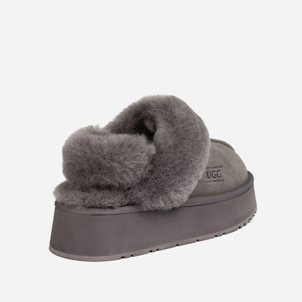 OZWEAR UGG Platform Slipper (Elastic Logo & Wool Strap) 4.5cm (Detachable Feature)(Water Resistant)