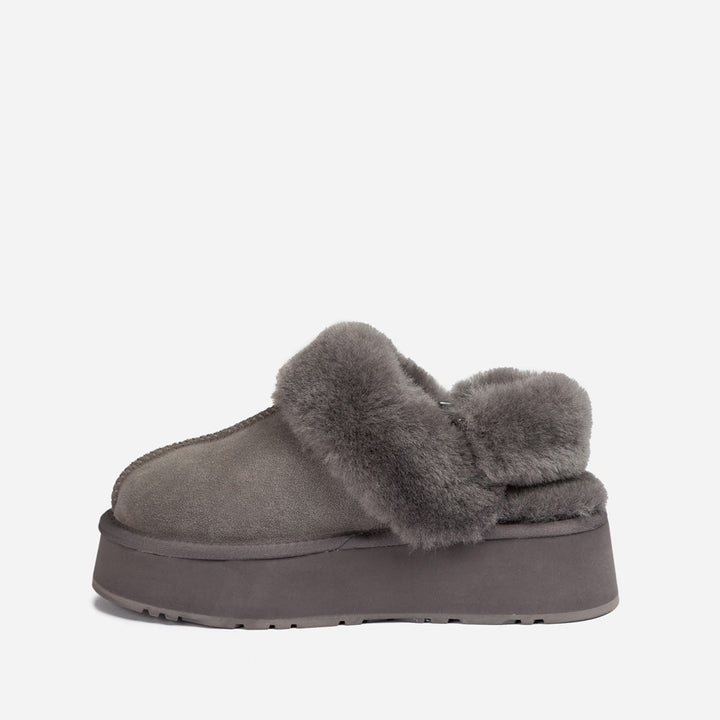 OZWEAR UGG Platform Slipper (Elastic Logo & Wool Strap) 4.5cm (Detachable Feature)(Water Resistant)