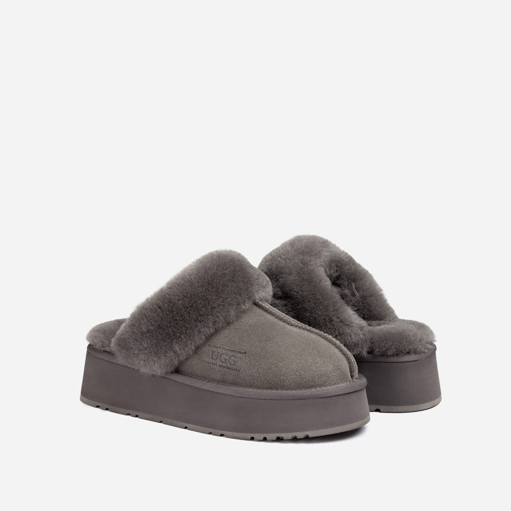 OZWEAR UGG Platform Slipper (Elastic Logo & Wool Strap) 4.5cm (Detachable Feature)(Water Resistant)