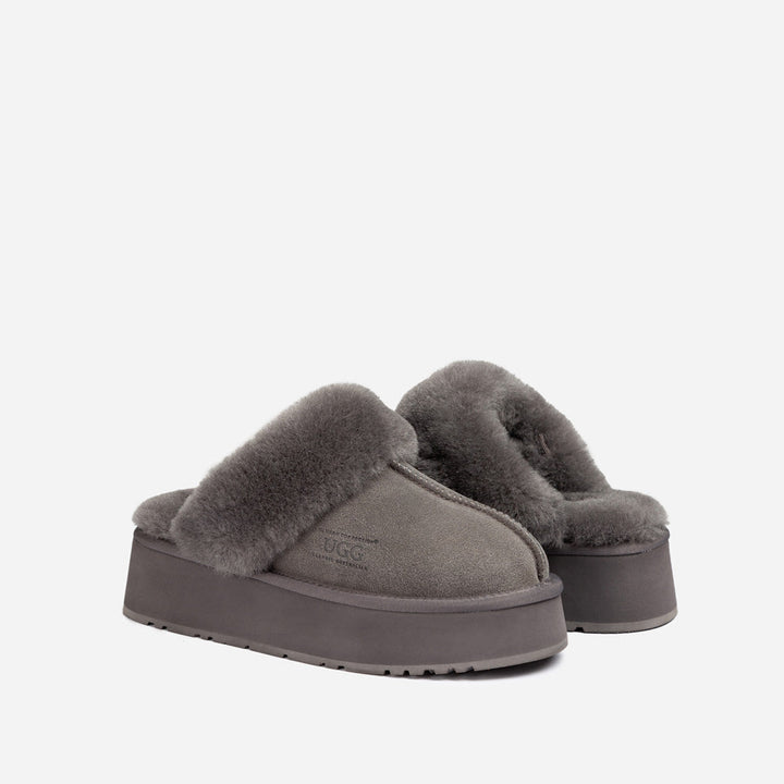 OZWEAR UGG Platform Slipper (Elastic Logo & Wool Strap) 4.5cm (Detachable Feature)(Water Resistant)