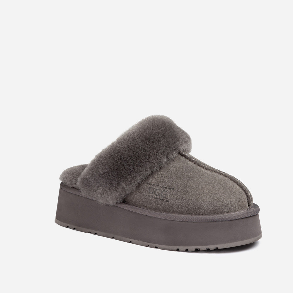 OZWEAR UGG Platform Slipper (Elastic Logo & Wool Strap) 4.5cm (Detachable Feature)(Water Resistant)
