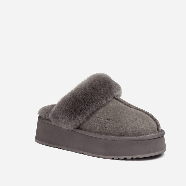 OZWEAR UGG Platform Slipper (Elastic Logo & Wool Strap) 4.5cm (Detachable Feature)(Water Resistant)