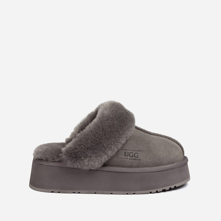 OZWEAR UGG Platform Slipper (Elastic Logo & Wool Strap) 4.5cm (Detachable Feature)(Water Resistant)