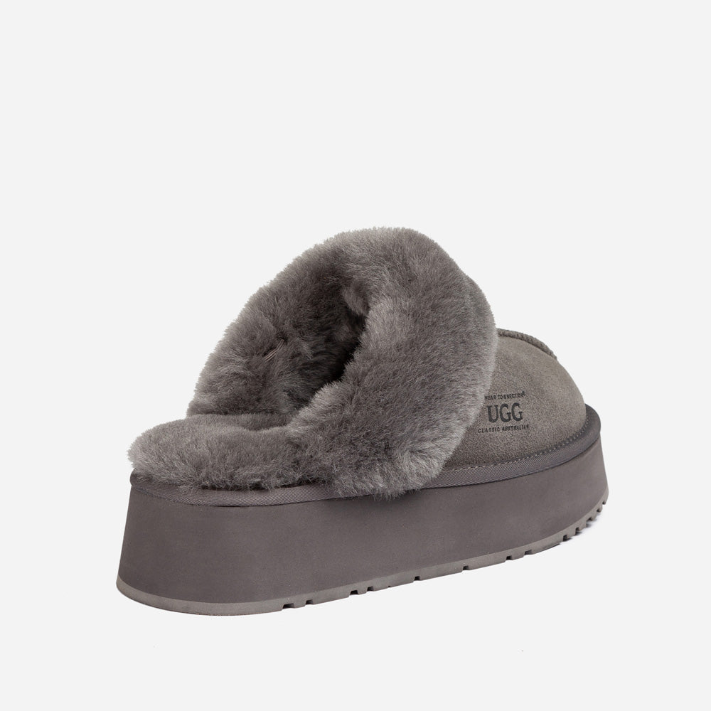 OZWEAR UGG Platform Slipper (Elastic Logo & Wool Strap) 4.5cm (Detachable Feature)(Water Resistant)