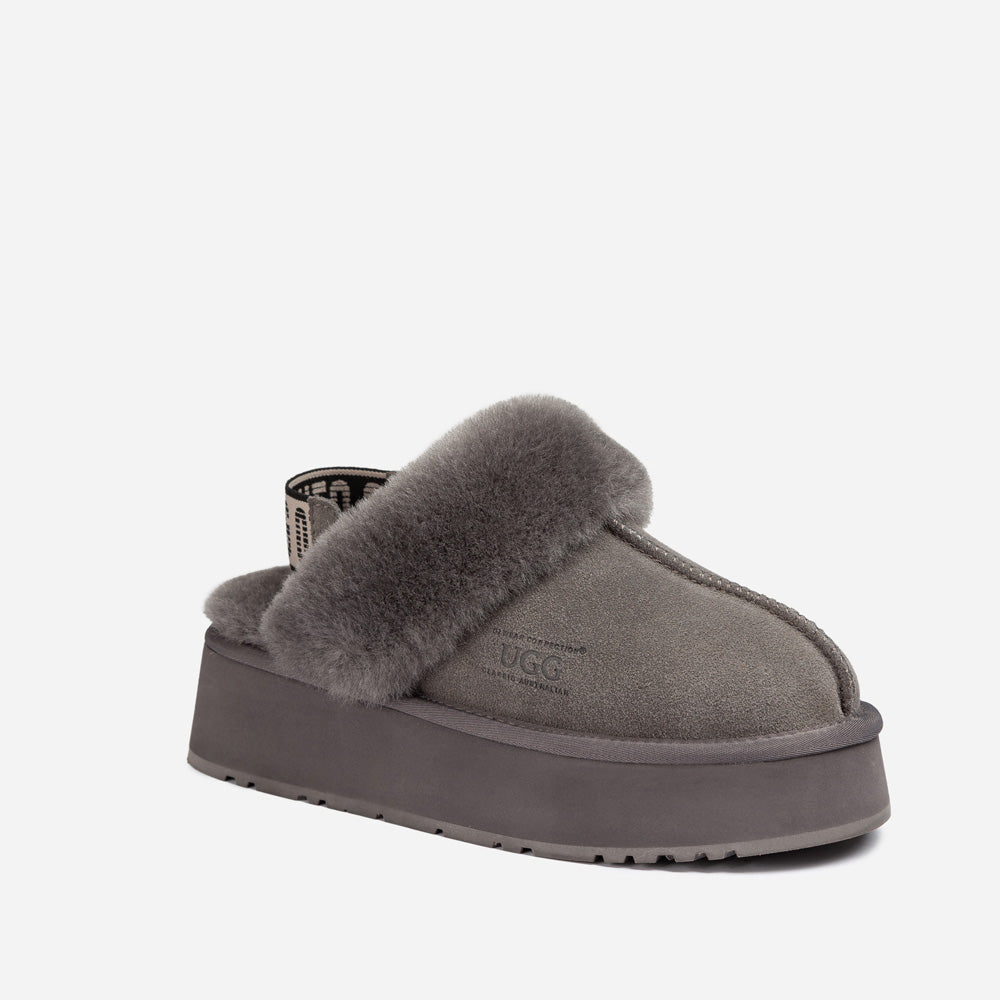 OZWEAR UGG Platform Slipper (Elastic Logo & Wool Strap) 4.5cm (Detachable Feature)(Water Resistant)