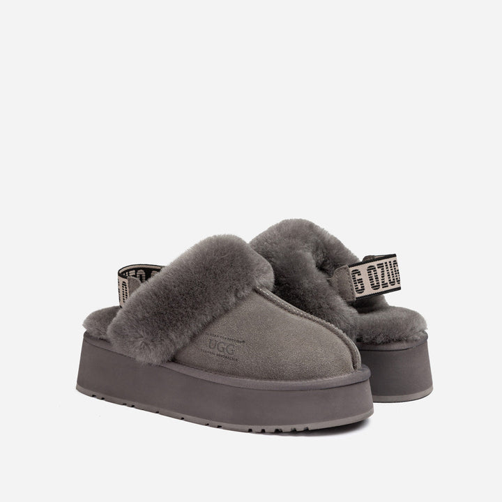 OZWEAR UGG Platform Slipper (Elastic Logo & Wool Strap) 4.5cm (Detachable Feature)(Water Resistant)