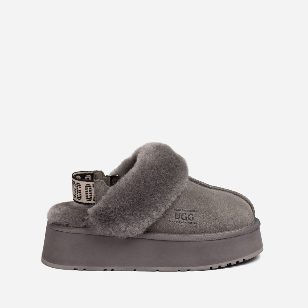 OZWEAR UGG Platform Slipper (Elastic Logo & Wool Strap) 4.5cm (Detachable Feature)(Water Resistant)