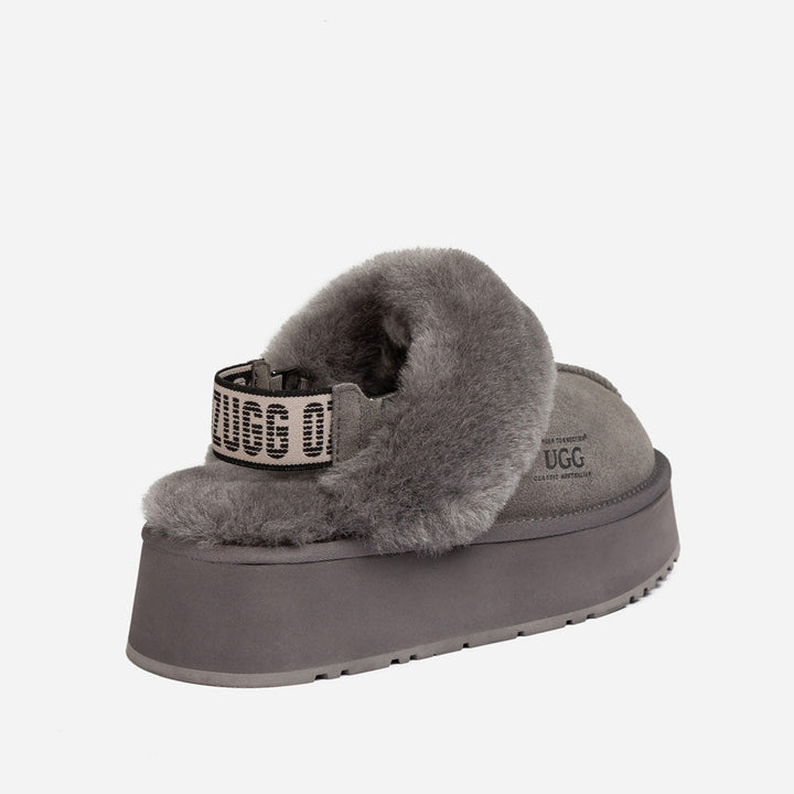 OZWEAR UGG Platform Slipper (Elastic Logo & Wool Strap) 4.5cm (Detachable Feature)(Water Resistant)