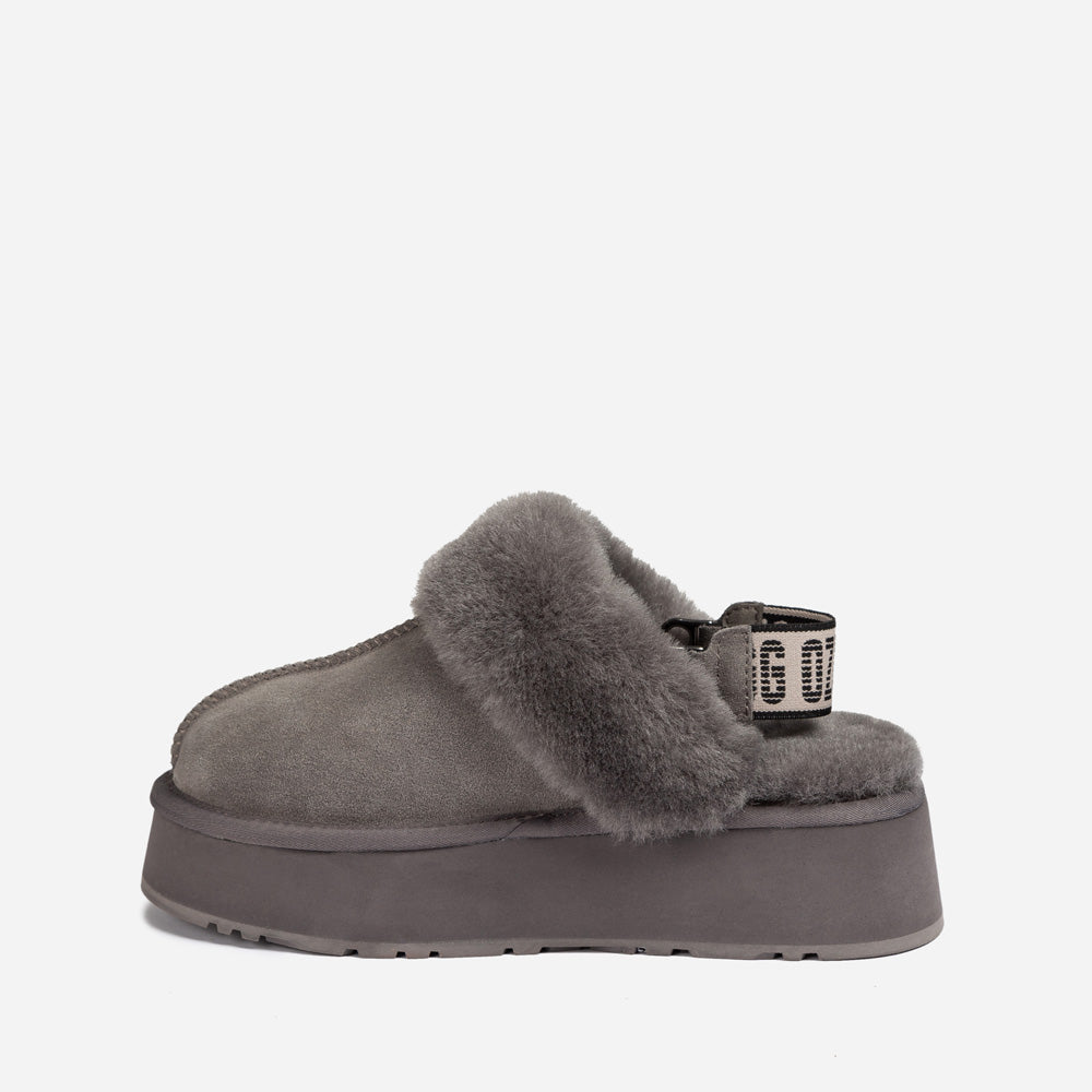 OZWEAR UGG Platform Slipper (Elastic Logo & Wool Strap) 4.5cm (Detachable Feature)(Water Resistant)
