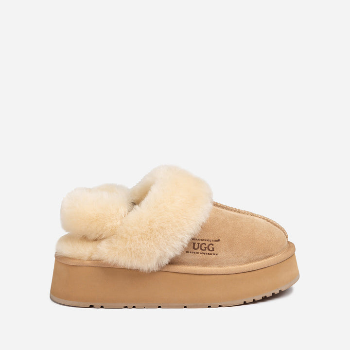 OZWEAR UGG Platform Slipper (Elastic Logo & Wool Strap) 4.5cm (Detachable Feature)(Water Resistant)