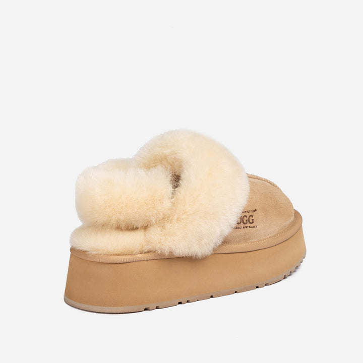 OZWEAR UGG Platform Slipper (Elastic Logo & Wool Strap) 4.5cm (Detachable Feature)(Water Resistant)