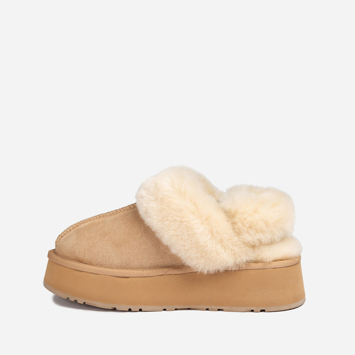 OZWEAR UGG Platform Slipper (Elastic Logo & Wool Strap) 4.5cm (Detachable Feature)(Water Resistant)