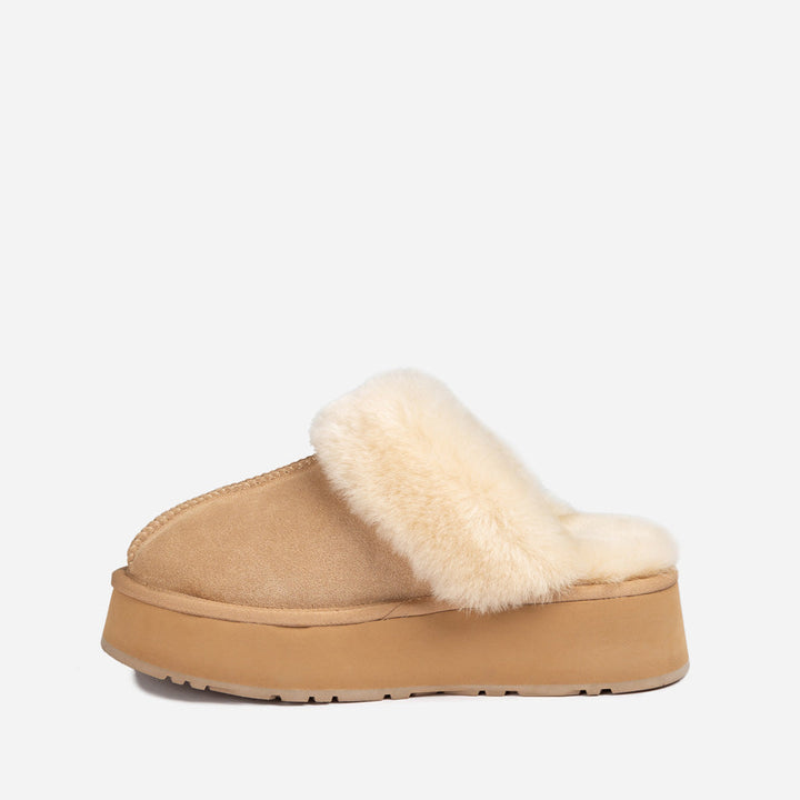 OZWEAR UGG Platform Slipper (Elastic Logo & Wool Strap) 4.5cm (Detachable Feature)(Water Resistant)