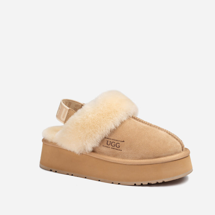 OZWEAR UGG Platform Slipper (Elastic Logo & Wool Strap) 4.5cm (Detachable Feature)(Water Resistant)