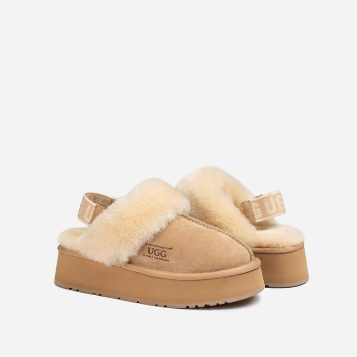 OZWEAR UGG Platform Slipper (Elastic Logo & Wool Strap) 4.5cm (Detachable Feature)(Water Resistant)