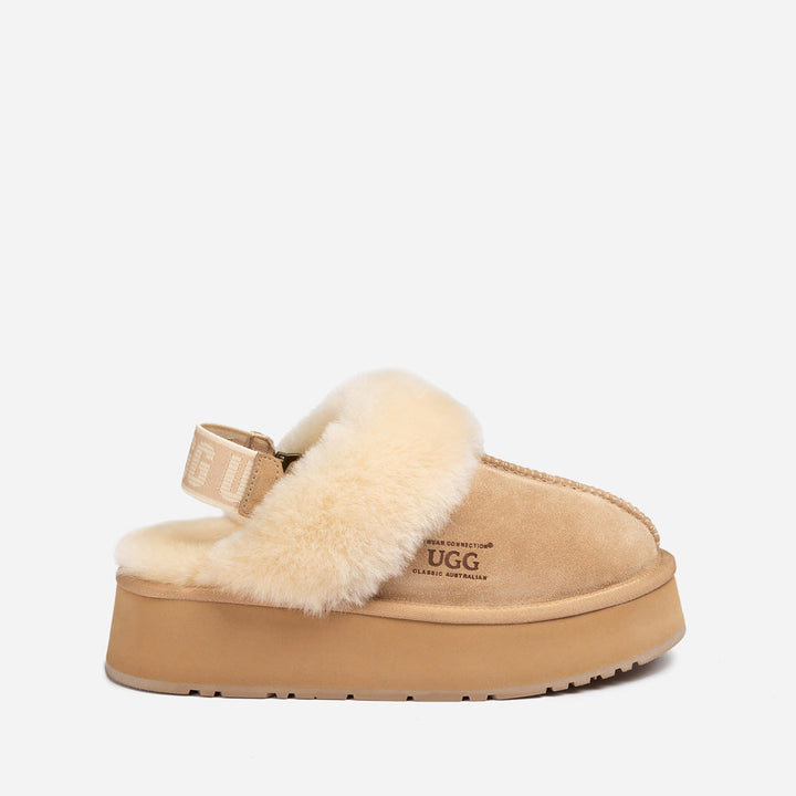 OZWEAR UGG Platform Slipper (Elastic Logo & Wool Strap) 4.5cm (Detachable Feature)(Water Resistant)