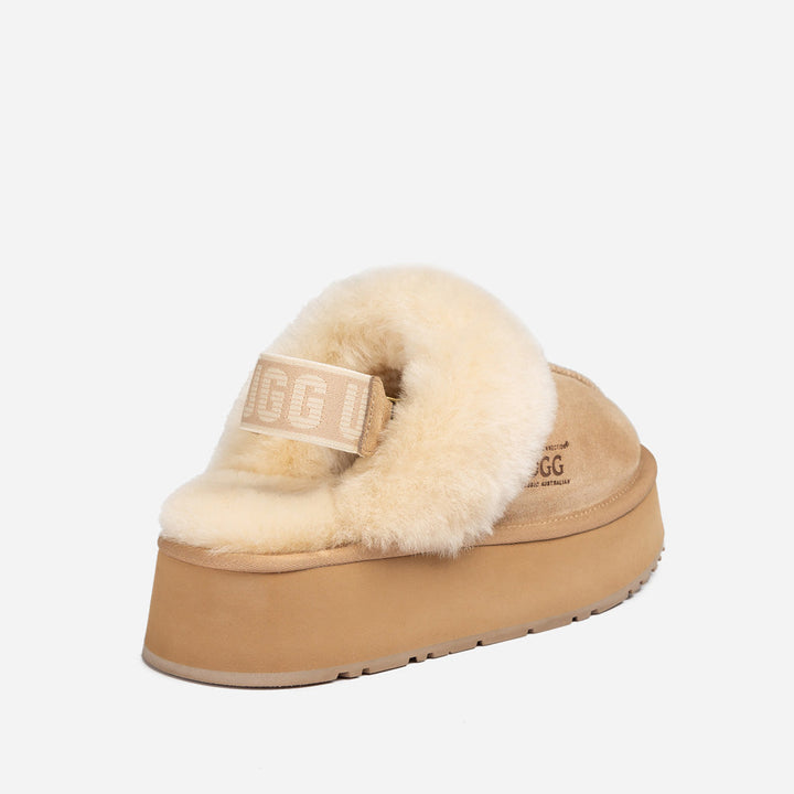 OZWEAR UGG Platform Slipper (Elastic Logo & Wool Strap) 4.5cm (Detachable Feature)(Water Resistant)