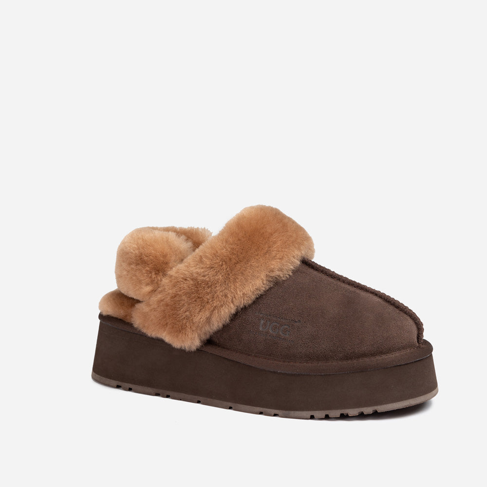 OZWEAR UGG Platform Slipper (Elastic Logo & Wool Strap) 4.5cm (Detachable Feature)(Water Resistant)