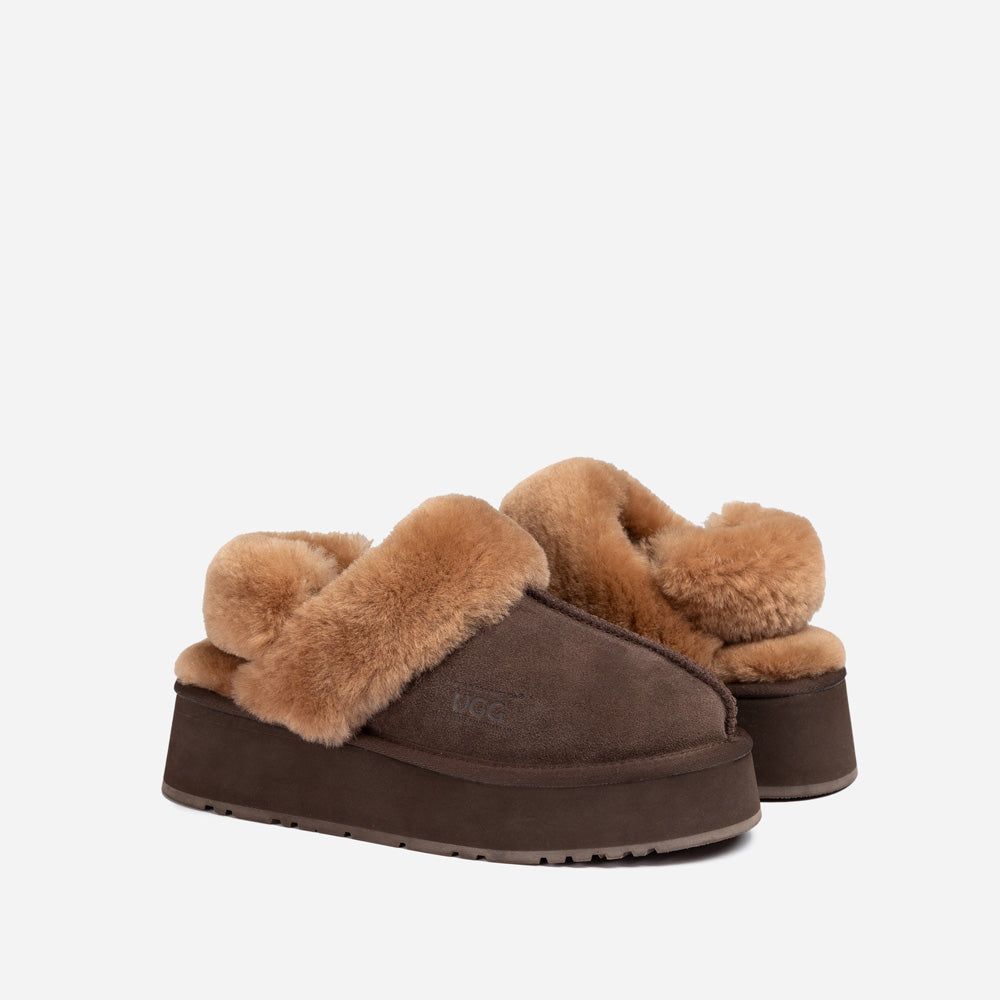 OZWEAR UGG Platform Slipper (Elastic Logo & Wool Strap) 4.5cm (Detachable Feature)(Water Resistant)