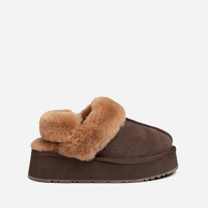 OZWEAR UGG Platform Slipper (Elastic Logo & Wool Strap) 4.5cm (Detachable Feature)(Water Resistant)