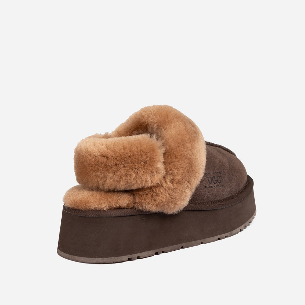 OZWEAR UGG Platform Slipper (Elastic Logo & Wool Strap) 4.5cm (Detachable Feature)(Water Resistant)
