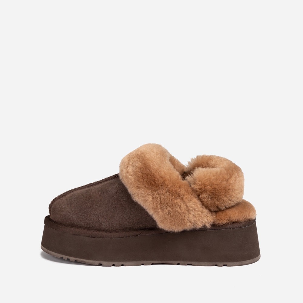 OZWEAR UGG Platform Slipper (Elastic Logo & Wool Strap) 4.5cm (Detachable Feature)(Water Resistant)