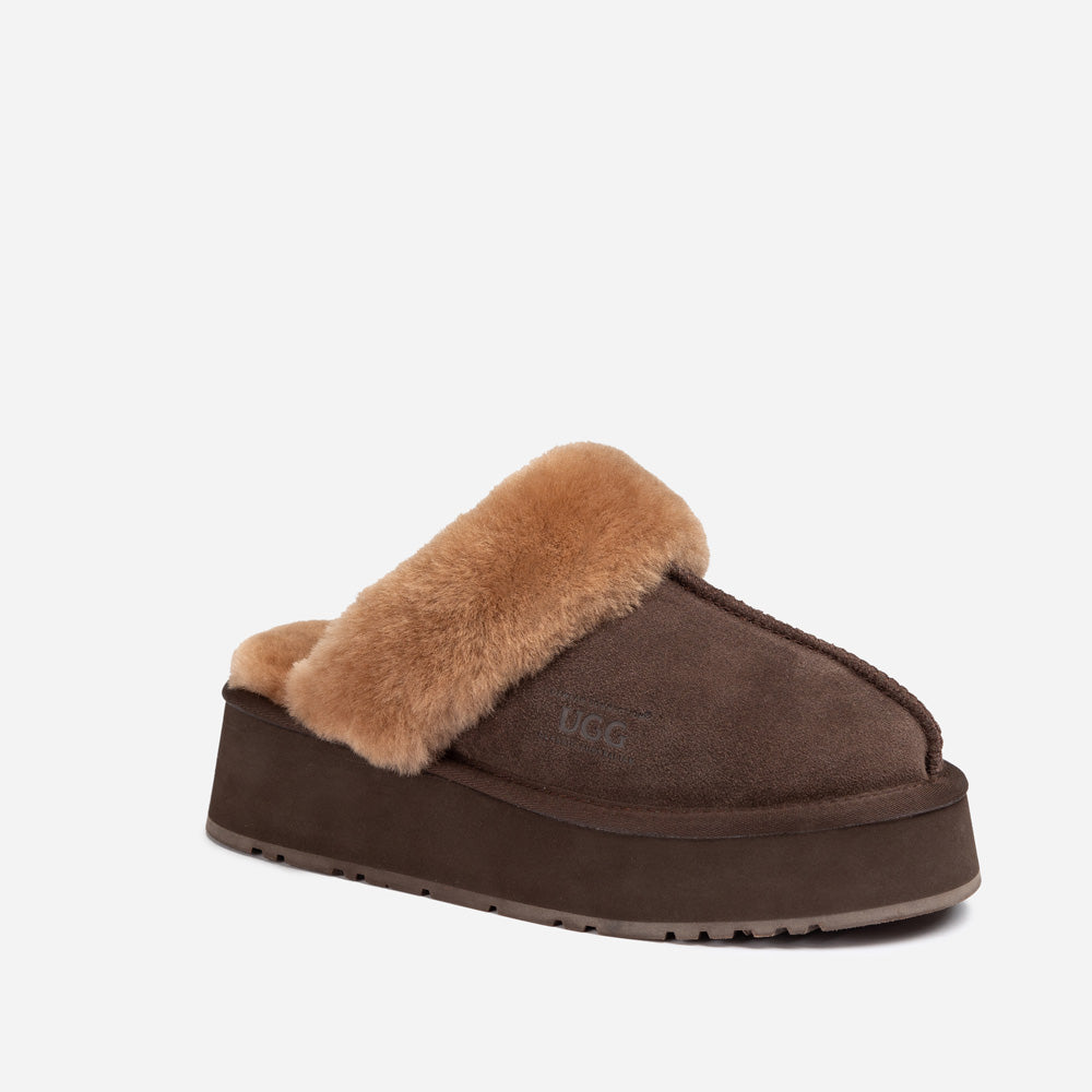 OZWEAR UGG Platform Slipper (Elastic Logo & Wool Strap) 4.5cm (Detachable Feature)(Water Resistant)