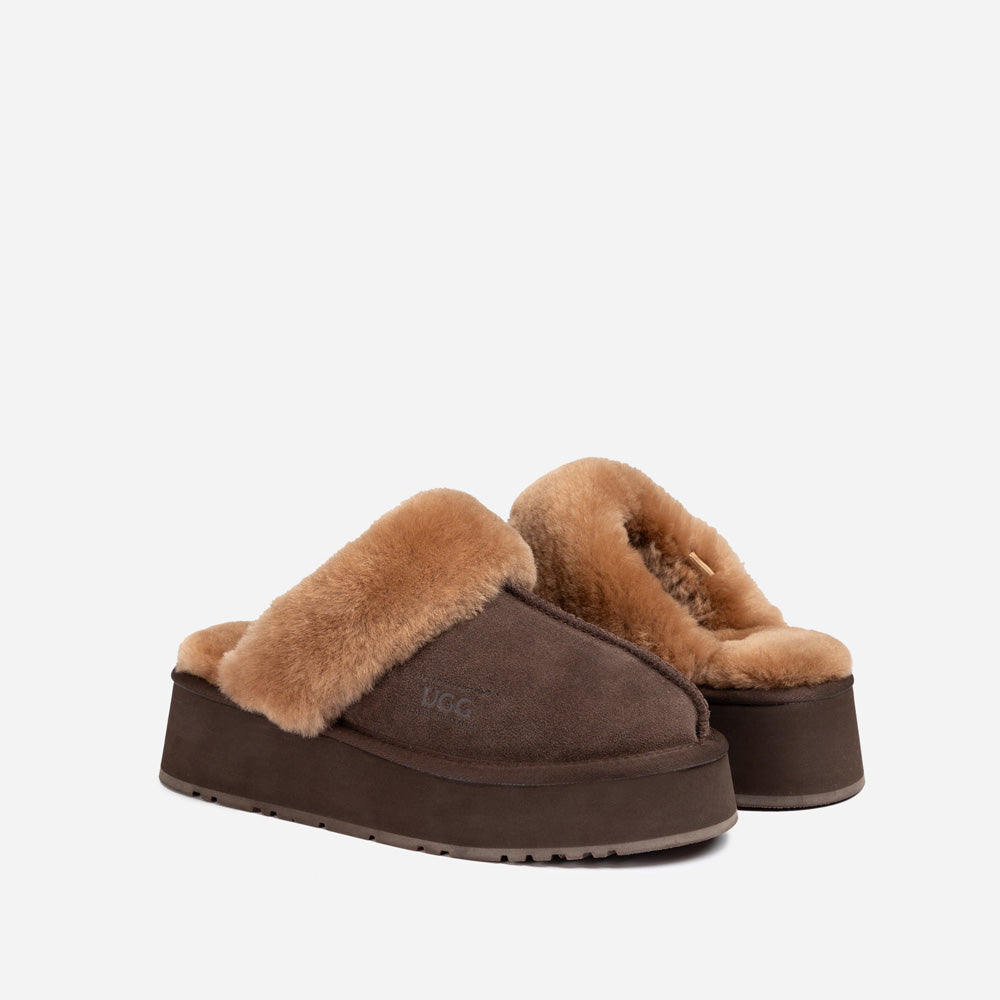 OZWEAR UGG Platform Slipper (Elastic Logo & Wool Strap) 4.5cm (Detachable Feature)(Water Resistant)