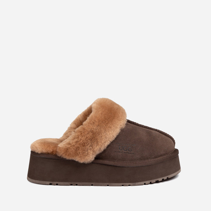 OZWEAR UGG Platform Slipper (Elastic Logo & Wool Strap) 4.5cm (Detachable Feature)(Water Resistant)