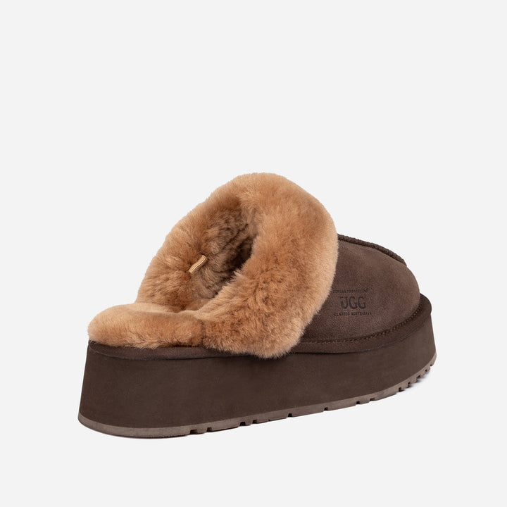 OZWEAR UGG Platform Slipper (Elastic Logo & Wool Strap) 4.5cm (Detachable Feature)(Water Resistant)
