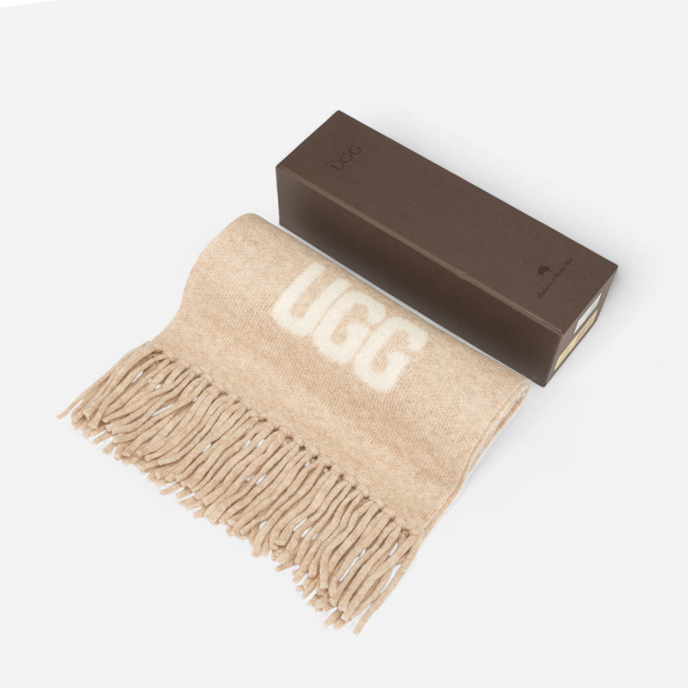 OZWEAR UGG Logo Cashmere Aus Wool Woven Scarf