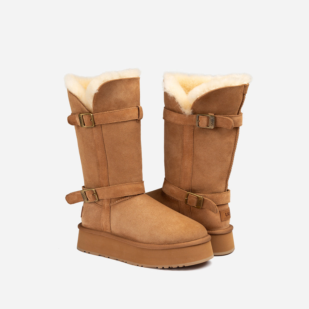 OZWEAR UGG Classic Platform Buckle Long Boots (4.5cm) (Water Resistant)