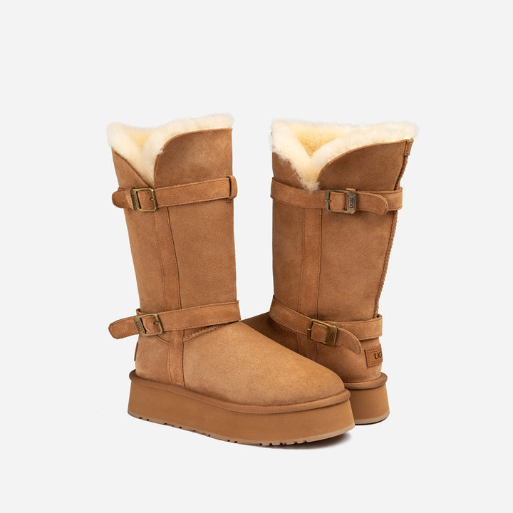 OZWEAR UGG Classic Platform Buckle Long Boots (4.5cm) (Water Resistant)