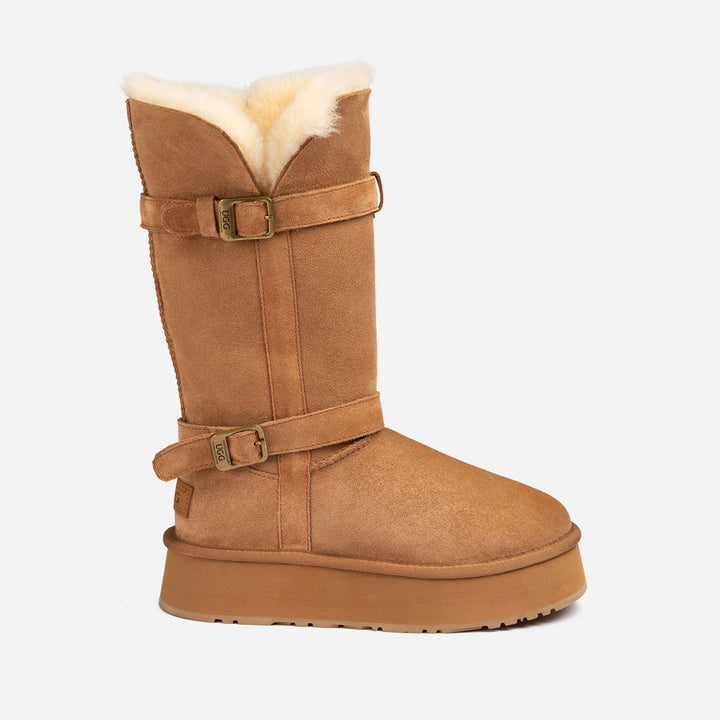 OZWEAR UGG Classic Platform Buckle Long Boots (4.5cm) (Water Resistant)