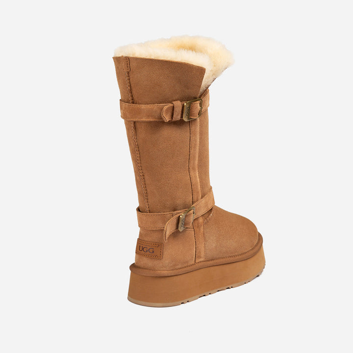 OZWEAR UGG Classic Platform Buckle Long Boots (4.5cm) (Water Resistant)