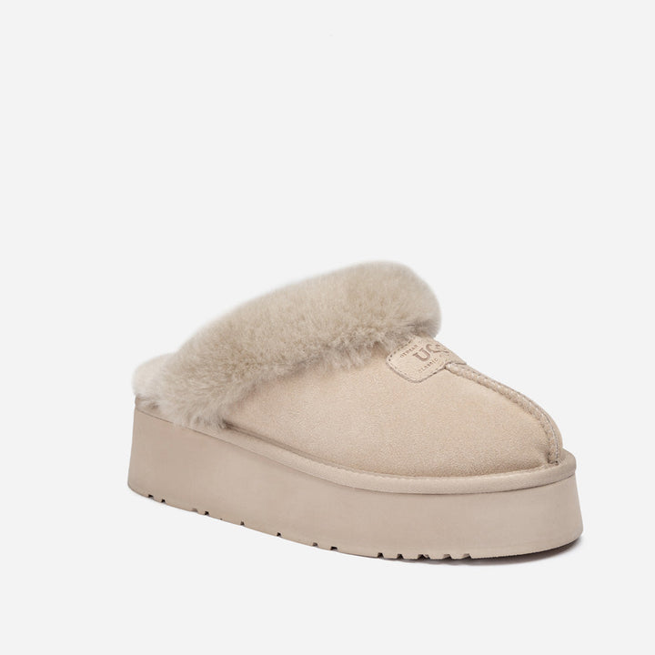 OZWEAR UGG Coquette Platform Slipper (Elastic Logo & Wool Strap) (Detachable Feature)