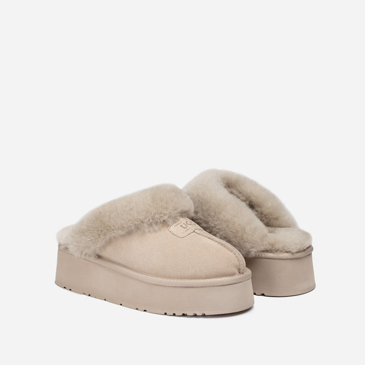 OZWEAR UGG Coquette Platform Slipper (Elastic Logo & Wool Strap) (Detachable Feature)