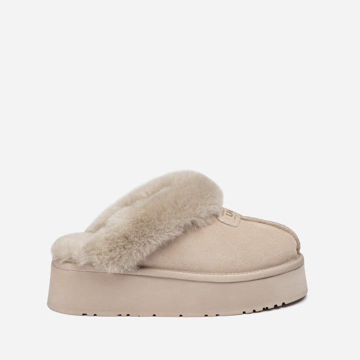 OZWEAR UGG Coquette Platform Slipper (Elastic Logo & Wool Strap) (Detachable Feature)