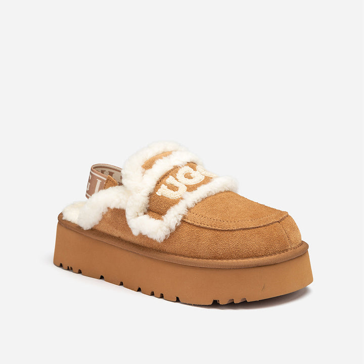 OZWEAR UGG Violet Shearling Platform Slipper (Elastic Logo) (Detachable Feature)