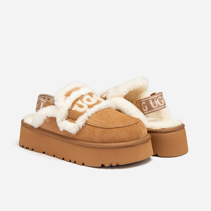 OZWEAR UGG Violet Shearling Platform Slipper (Elastic Logo) (Detachable Feature)