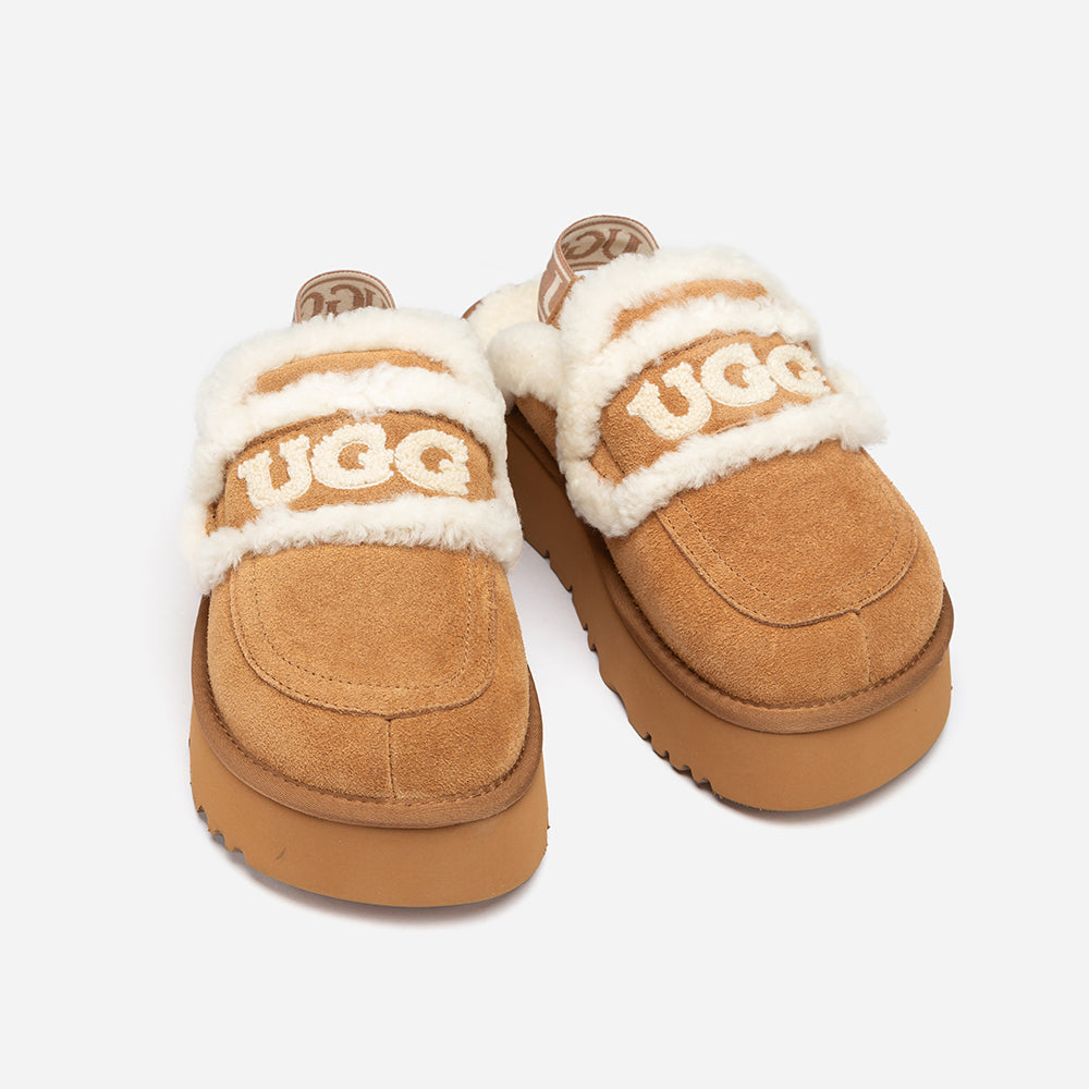 OZWEAR UGG Violet Shearling Platform Slipper (Elastic Logo) (Detachable Feature)