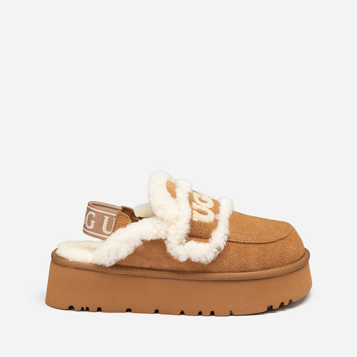 OZWEAR UGG Violet Shearling Platform Slipper (Elastic Logo) (Detachable Feature)