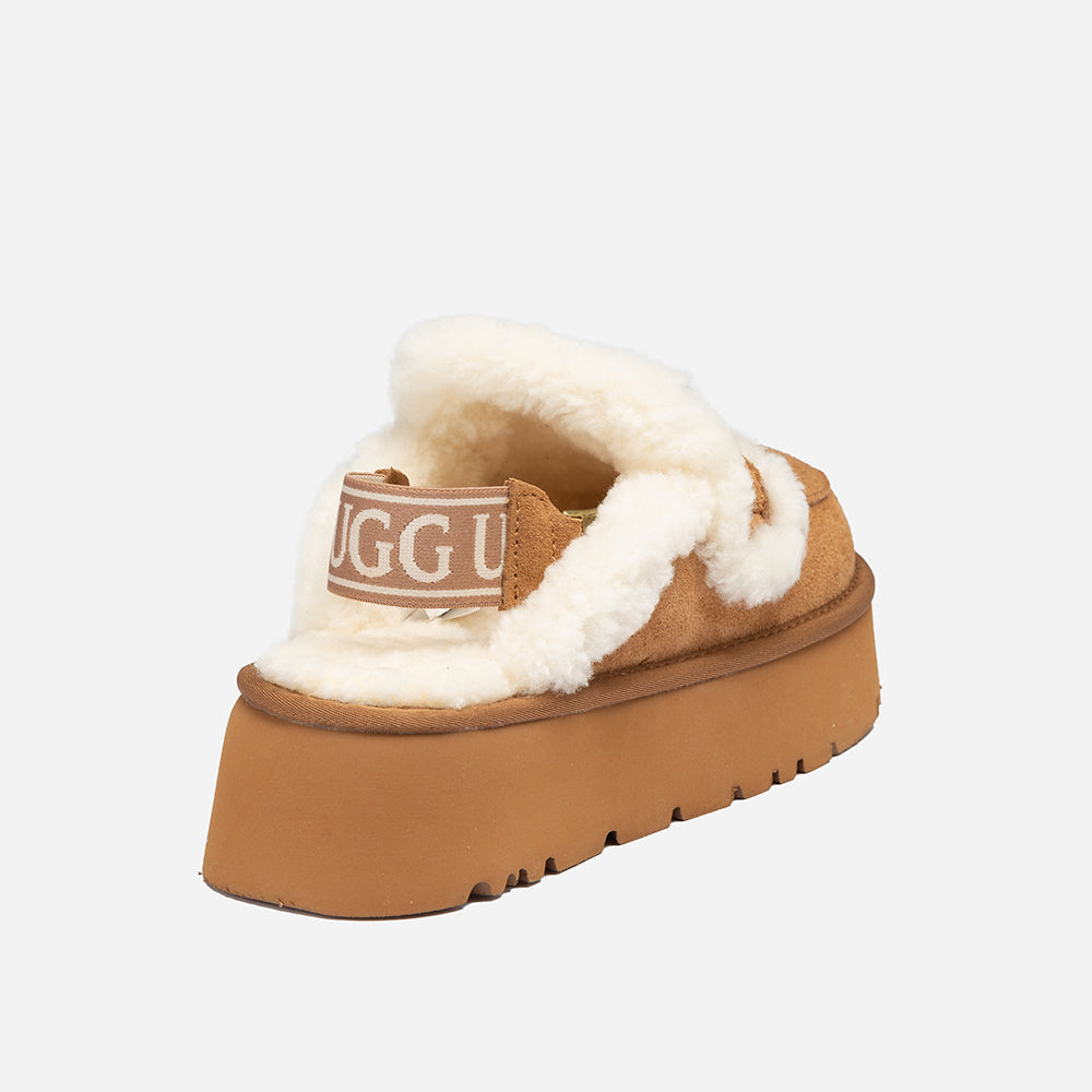 OZWEAR UGG Violet Shearling Platform Slipper (Elastic Logo) (Detachable Feature)