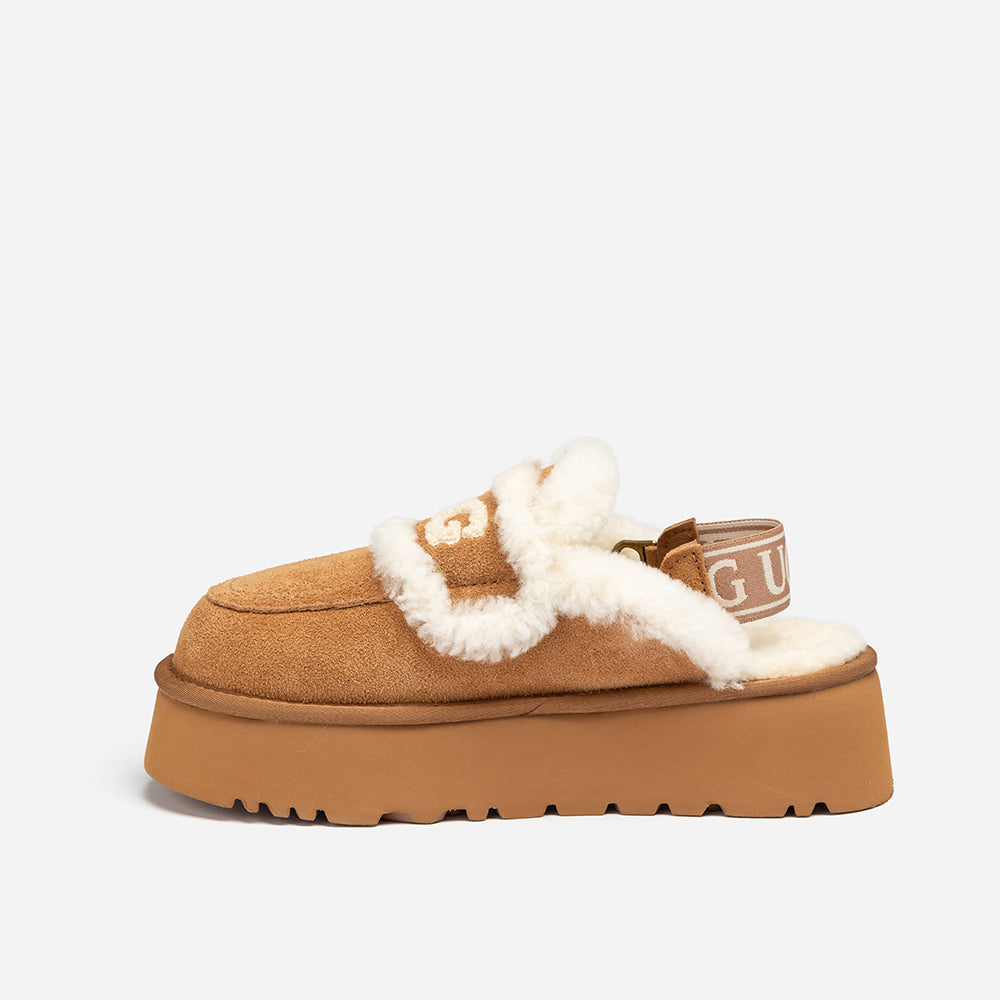 OZWEAR UGG Violet Shearling Platform Slipper (Elastic Logo) (Detachable Feature)