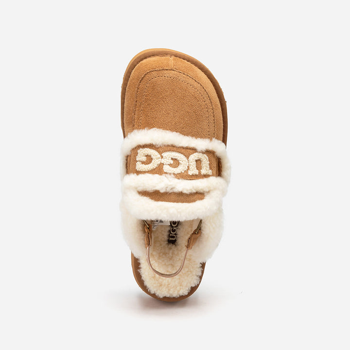 OZWEAR UGG Violet Shearling Platform Slipper (Elastic Logo) (Detachable Feature)