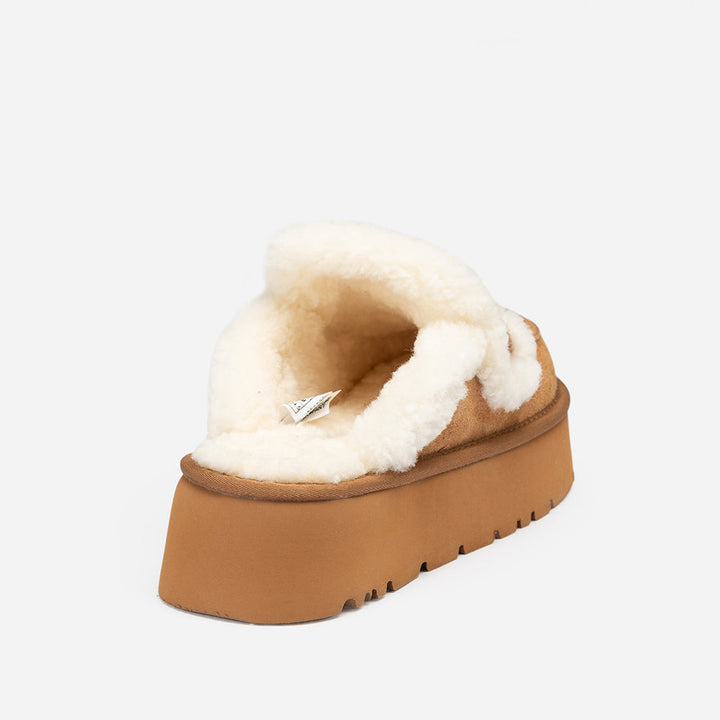 OZWEAR UGG Violet Shearling Platform Slipper (Elastic Logo) (Detachable Feature)