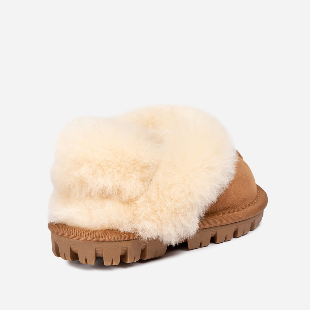 OZWEAR UGG Kids Coquette Slipper (Cow Suede)(Elastic Logo & Wool Strap)(Detachable Feature)