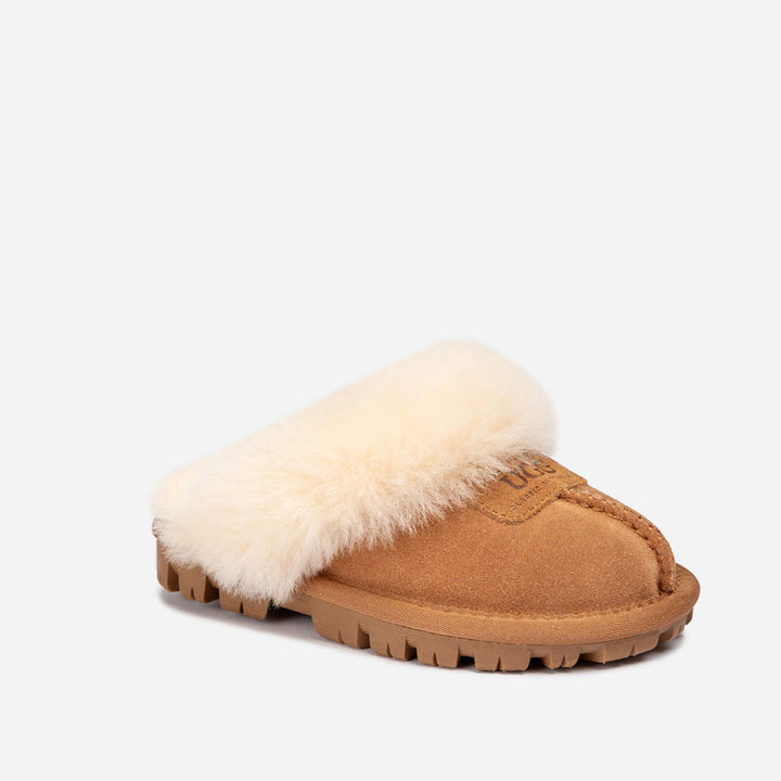 OZWEAR UGG Kids Coquette Slipper (Cow Suede)(Elastic Logo & Wool Strap)(Detachable Feature)